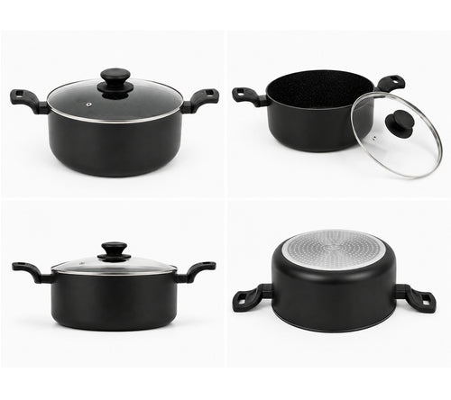 Accademia Mugnano Mini Aluminium-Kochtopf 20 cm mit Glasdeckel Antihaftbeschichtet Made in Italy Schwarz