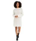 kuscheliges Damen Strick-Kleid mit Glockenärmeln Satin-Schleife und Pailletten Mini-Kleid 926762 Weiß